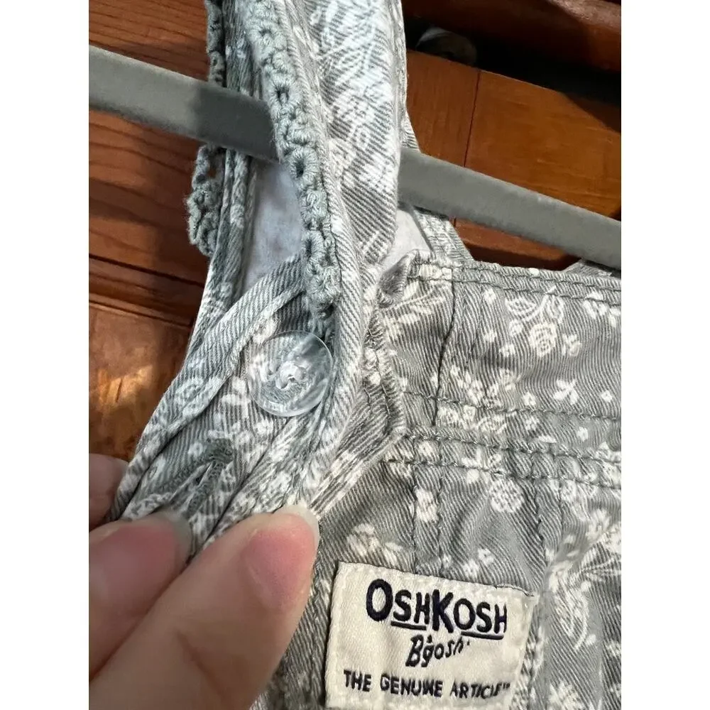 OshKosh B'gosh Girls Floral Overalls Sage Green White 2T Cotton Ditsy Flower